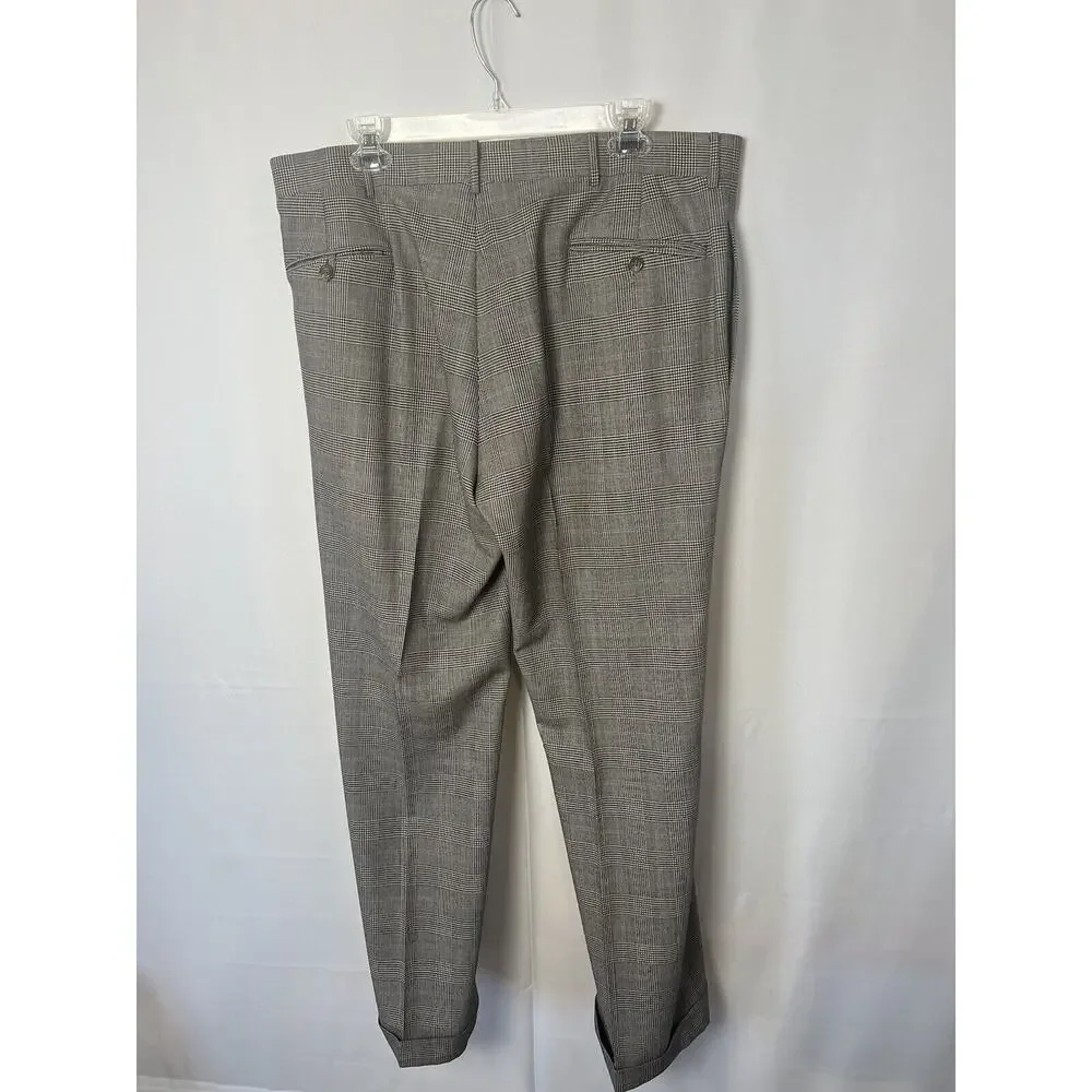 VINTAGE 80s 90s Polo Ralph Lauren Wool Trousers Pants 38x30 Pleated Houndstooth